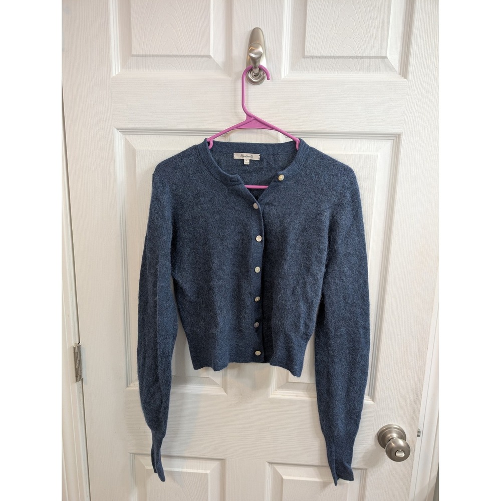 Madewell Alpaca Blend Fuzzy Button Front‎ Cardigan Sweater Blue Women - Small S